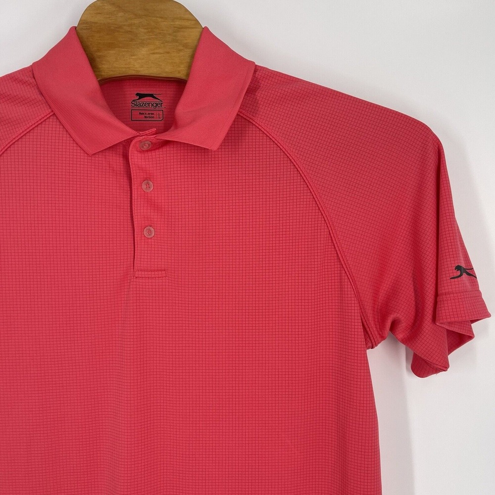 Slazenger Mens Golf Polo Shirt Coral Pink Textured Short Sleeve Raglan L - Picture 2 of 4